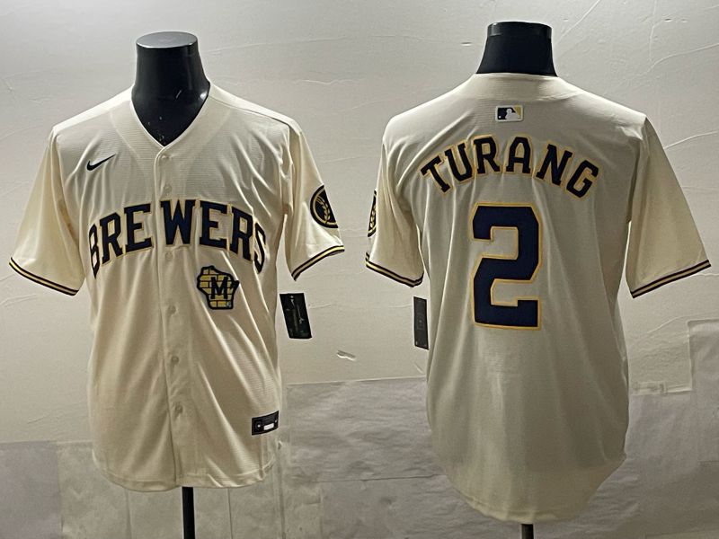 Men 2025 Milwaukee Brewers #2 Turang Cream 2025 Nike MLB Jersey 017->milwaukee brewers->MLB Jersey